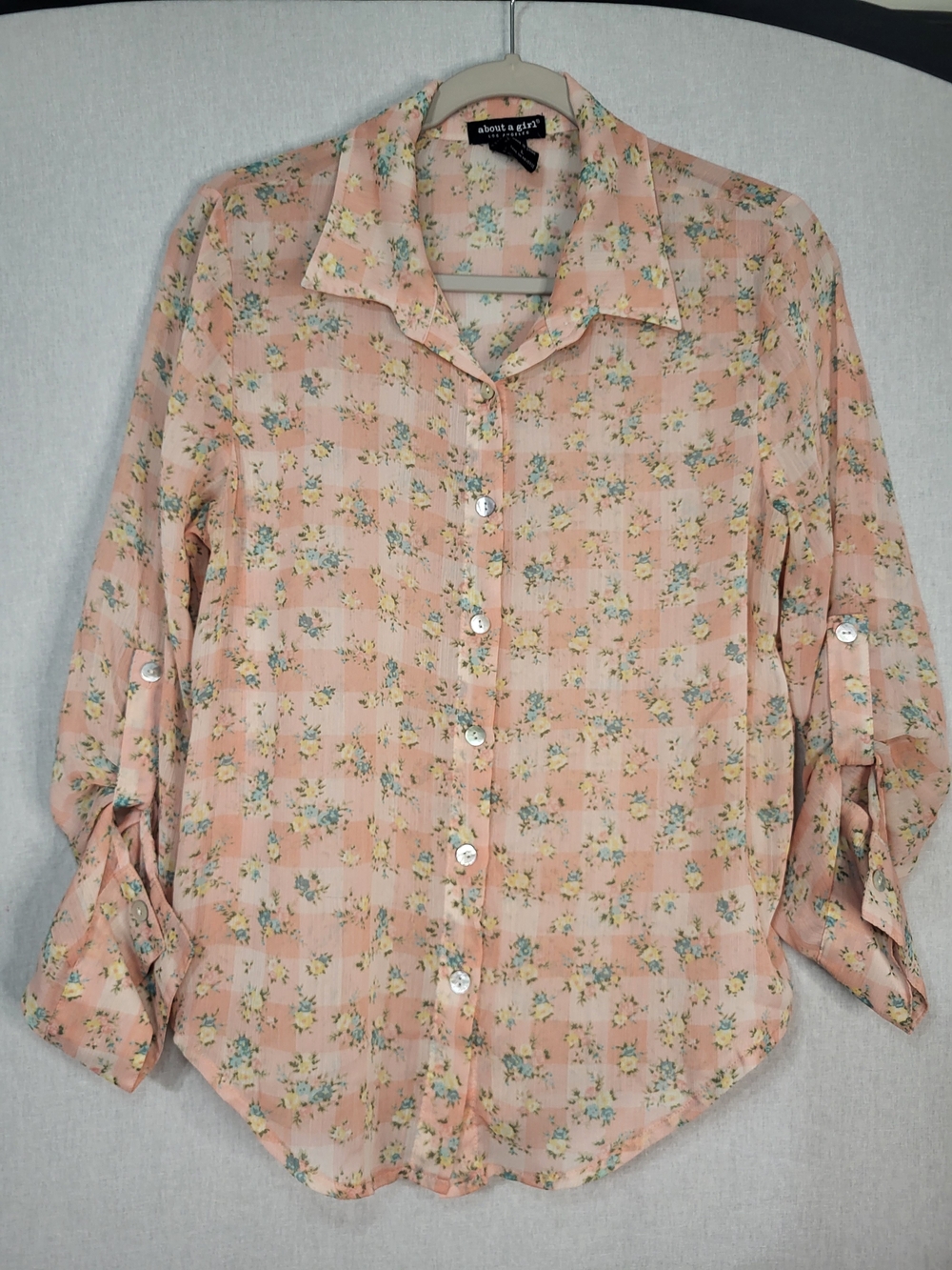 About A Girl Peach Floral Button-Up Shirt